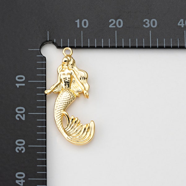 2PCS - Mermaid Charm, Under the Sea Inspired Jewelry Beach Ocean Charms, Wholesale Jewelry Making Supply, Real 14K Gold Plated [P1536-PG]