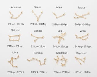 4PCS - CZ Zodiac pendants, Constellation Necklace Charm, Constellation Jewelry Birth Signs Real 14K Gold Plated [P0612-PG]