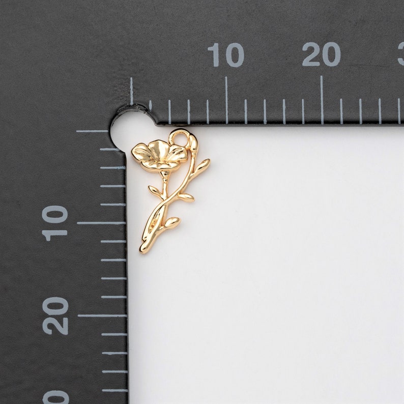 4PCS Mother's Day jewelry Charm, Gold Flower Dangle Charms, Birth Flower Personalized Necklace Pendant, Real 14K Gold Plated P1523-PG image 5