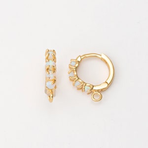 2PCS 12mm Opal Pearl Turquoise Hoops, Minimalist Dangle One Touch Earrings, Huggie Hoops, Real 14K Gold Plated E0524-PGJR Opal