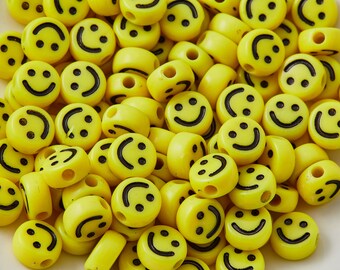 100 Pcs 10mm Yellow Smiley Face Acrylic Smiley Face Beads Etsy Ireland