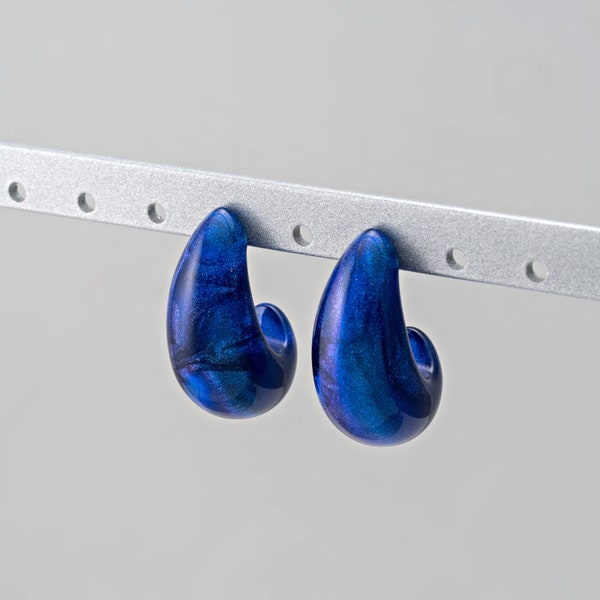 2PCS - Blue Pearl Color Teardrop Shape Acetate Stud Earrings, Bold Unique Cellulose Acetate Earrings, Summer Minimalist Jewelry [AT0103]