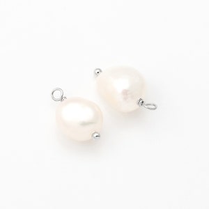 4,20PCS Fresh water pearl charms, Baroque pearl charms, pearl charm Necklace Pendant, Real 14K Gold & Rhodium Plated P1375 Rhodium