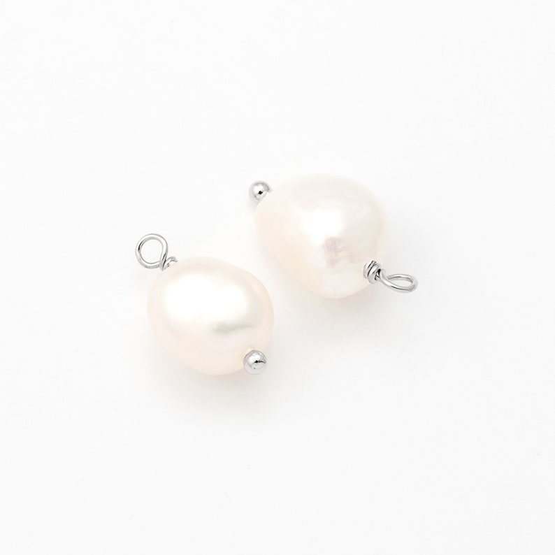 4,20PCS Fresh water pearl charms, Baroque pearl charms, pearl charm Necklace Pendant, Real 14K Gold & Rhodium Plated P1375 Rhodium