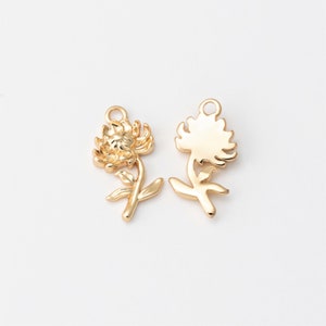 4PCS Mother's Day jewelry Charm, Gold Flower Dangle Charms, Birth Flower Personalized Necklace Pendant, Real 14K Gold Plated P1523-PG image 3