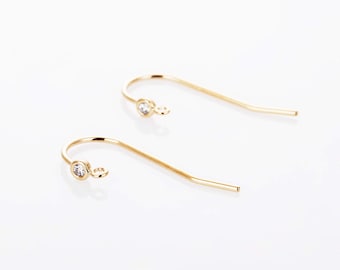 4PCS - 2mm Cubic Hook Earring, Making Craft Supplies, Real 14K Gold Plated [H0089-PG]