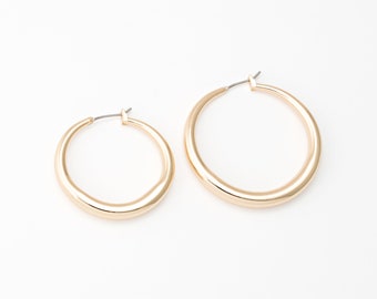 2PCS - Gold Thick Hoop Earrings, Simple Thick Hoops, Chunky Huggie Hoops Earring, Gold Huggie Hoop, 14K Gold Tone [E0682-PG]