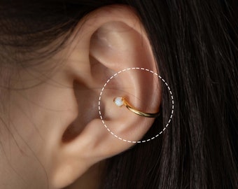 4PCS - Round 3mm Opal Hoop Ear Cuff, Dainty Ear Cuff, cartilage earring, Minimalist Jewelry Making, Real 14K Gold Plated [E0829-PG]