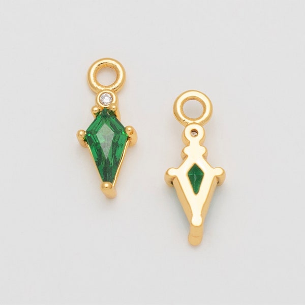 4PCS - Emerald Drop CZ Charms, Small Crystal zirconia Arrow Bar Charm, Dangle CZ Pendant, Pave Gold Charms, Real 14K Gold Plated [P1506-PG]