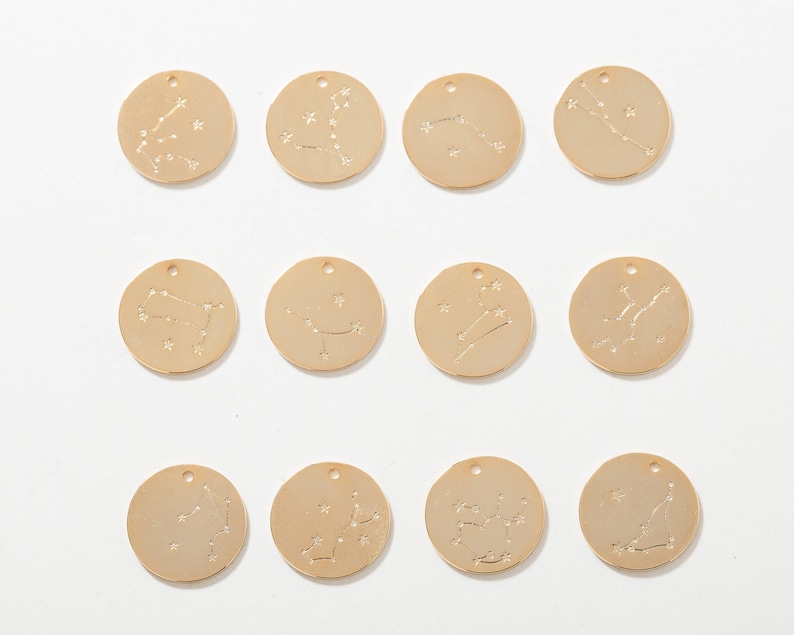 1PC Zodiac Coin Pendants Zodiac Charm Jewelry Making 14K Etsy