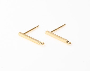 10pcs - Mini Bar Post Earring, baguette Stud Earrings Stick Post Earring, 925 Sterling silver stick, Real 14K Gold Plated [E0337-PG]