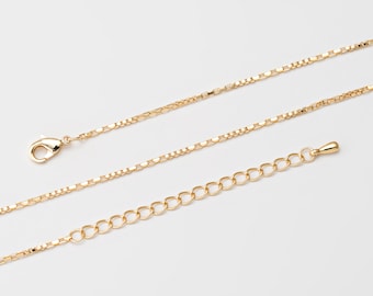 1PC - 6"+1.5", 16"+2" Box Link Finished Chain Necklace, Rectangle Chain, Tiny Gold Minimalist Necklace, Real 14K Gold Plated [NT0065-PG]