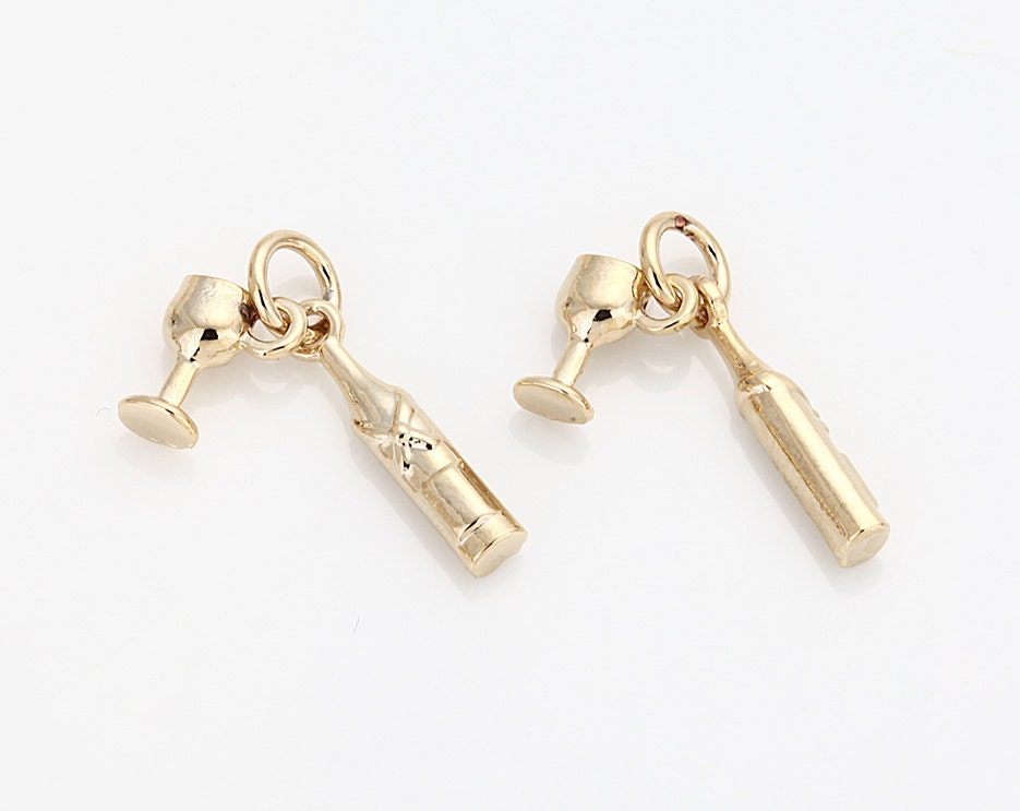 Wine&Wine Glass Pendant Polished GoldPlated 2 Pieces Etsy