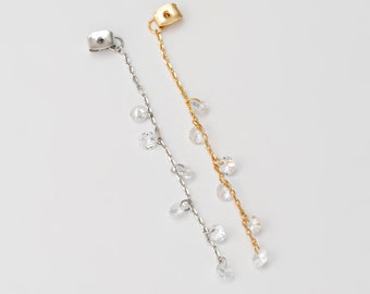 2PCS - Round Zircon Drop Butterfly Ear Clutch, 230 4dc Chain Earring Backs, Handmade Jewelry Making, Real 14K Gold & Rhodium Plated [TT0113]