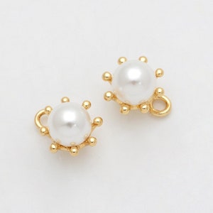 2PCS - 5mm / 7mm Avec Pearl Pendant, Crown Pearl Charms, Pearl Dangle Charm, Wedding Jewelry, Real 14K Gold Plated [P0405-PG]