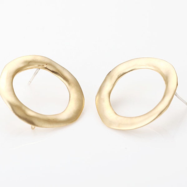 2PCS - Twisted Circle Ring Post Earring, Stud Earrings, 925 Sterling Silver Stick, Matte Gold- Plated  [E0011-MG]