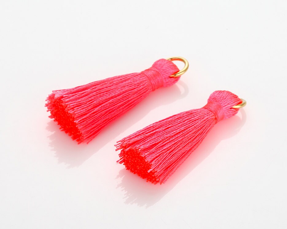 Coral Pink Thread Tassel Small Pendant Polished GoldPlated Etsy