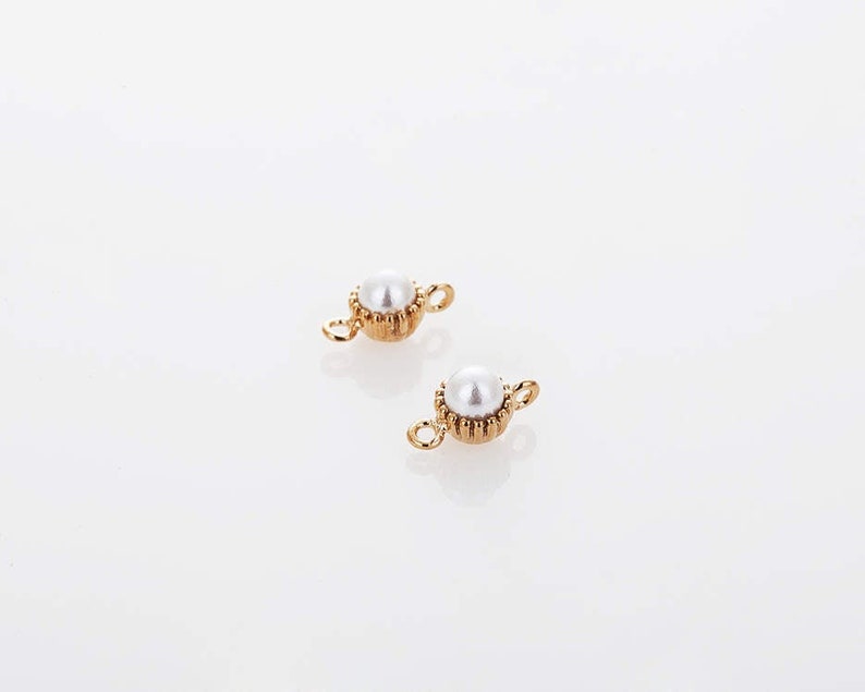 2PCS 3mm Pearl connectorMedium, 48mm , Jewelry Supplies, Wedding Jewelry, Real 14K Gold Plated C0381M-PG image 1