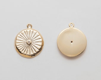 4PCS - Medallion Round cubic Pendant, Vintage charms, Dainty pendant Jewelry, Real 14K Gold Plated [P1034-PG]