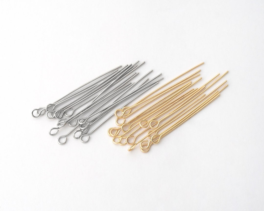 100PCS Eye Pin Basic Supplies, Brass Eyepins, Wire Wite Loop, Jewelry
