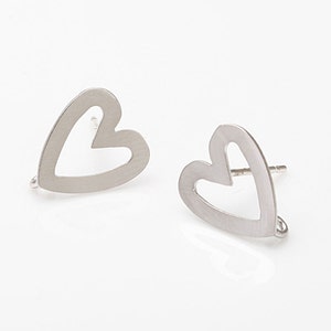 2PCS - Heart Ring Brass Post Earring, DIY Stud Earrings, 925 Sterling Silver Stick Matte Rhodium - Plated [E0038-MR]