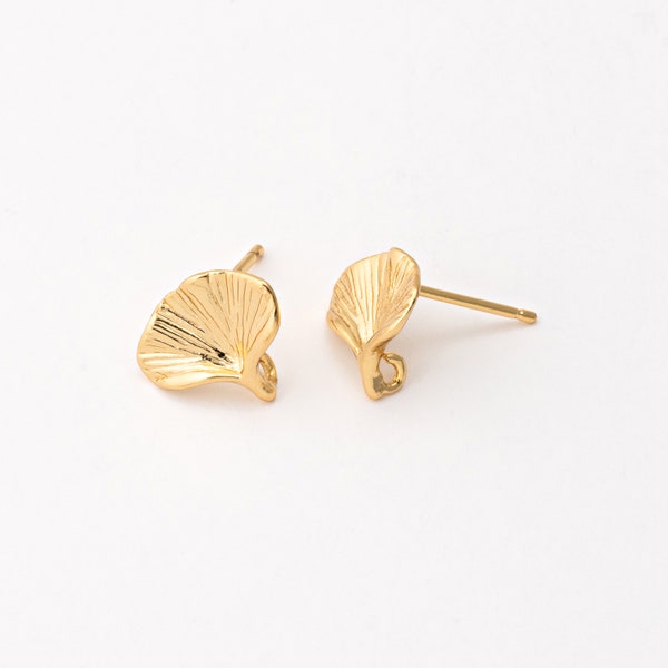 4PCS - Ginkgo Leaf Stud Earrings, Gold Ginkgo Leave Posts Earrings, Minimalist Jewelry, Real 14K Gold Plated [AA0244-PG]