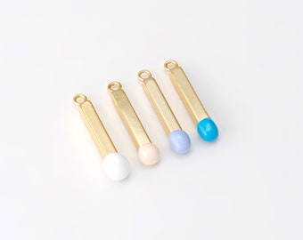 4PCS - Matchstick Charm Enamel Colored Tip Matches Pendant for Earring, Necklace Making, Bar Stick Charm, Real 14K Gold Plated [P1545-PG]