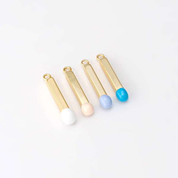 4PCS - Matchstick Charm Enamel Colored Tip Matches Pendant for Earring, Necklace Making, Bar Stick Charm, Real 14K Gold Plated [P1545-PG]
