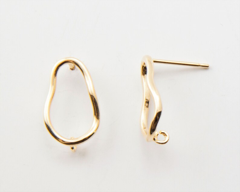 2PCS 10x16mm Round Curves Post Earrings, Gold Curved Stud Earrings, 925 Sterling Silver Stick, Real 14K Gold Plated E0676-PG image 1