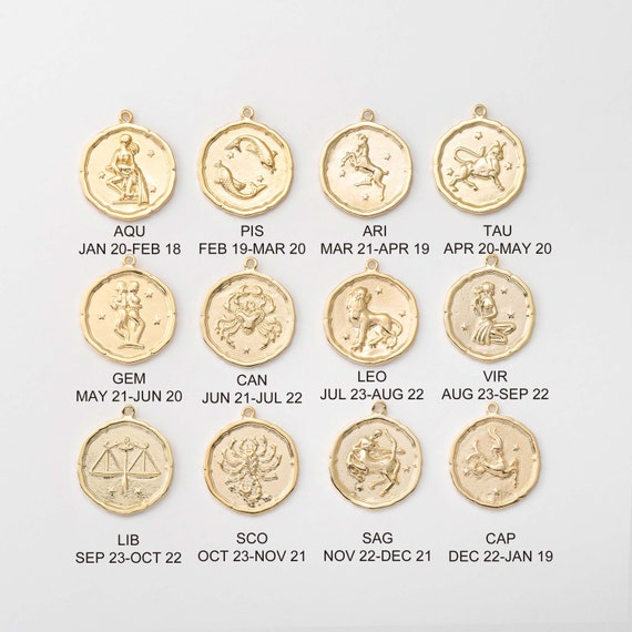 12 Constellation Zodiac Charms for Jewelry Making Supplies Gold Color Coin  Pendant Diy Neckalce Bracelet Earrings Accessories