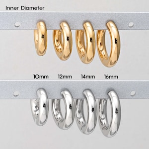 2PCS 10,12,14,16mm Round Huggie Hoop Earrings, 5mm thickness Steel Hoops, 316 Stainless Steel, High Quality Vacuum Plated H00995 image 2