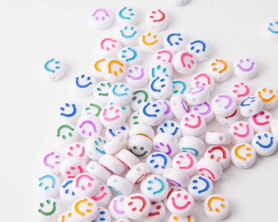100 Pcs 7mm Assorted Color Plastic Acrylic, Round Bead, Beads for Kids,  Cute Acrylic, Beads Face Beads for Jewelry Making CB0008 