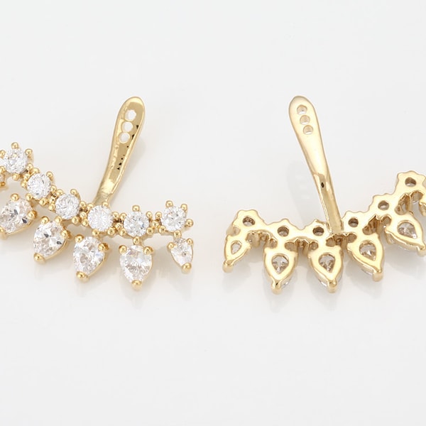 2PCS - Cubic Ear Jacket Earrings, Ear Cuff Earring, jewelry Supplies, Real 14K Gold Plated [E0267-PG]