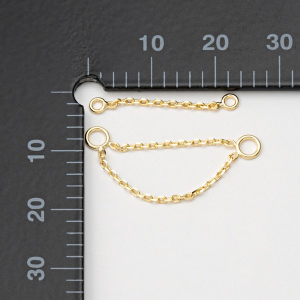 4PCS - Piercing Cartilage Minimalist Earring Making, Gold Chain Connector, Double Hole Chain Connectors, , Real 14K Gold Plated [P1576-PG]