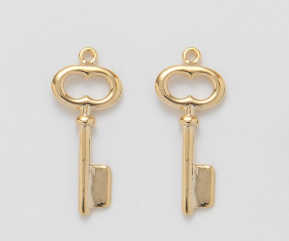 Gold key charm, gold key pendant charm 