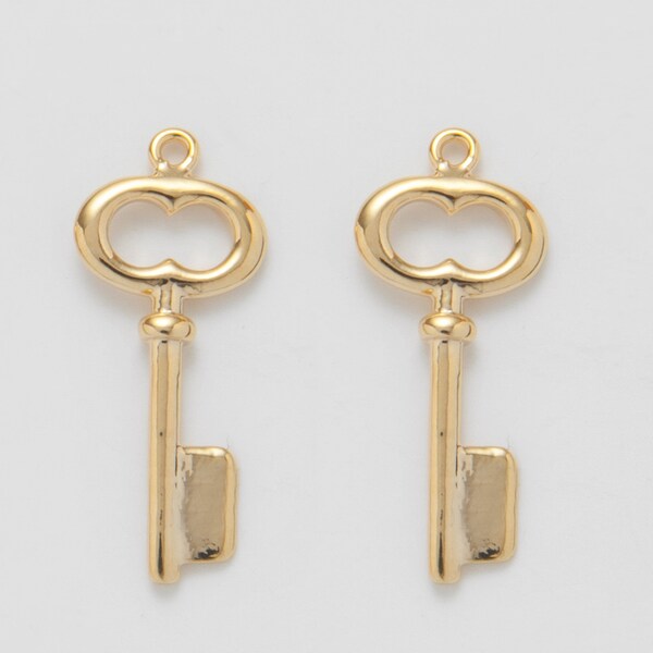 4PCS - Gold key charm, gold key pendant charm, Real 14K Gold Plated [P1083-PG]