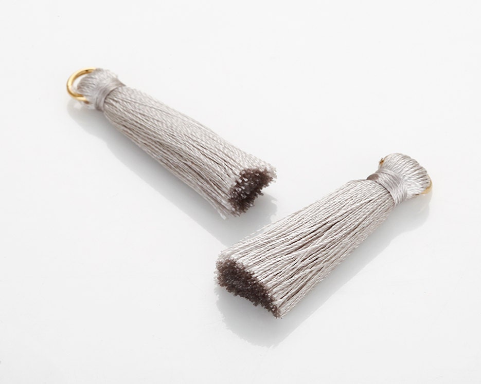Light Gray Thread Tassel Small Pendant Polished GoldPlated Etsy