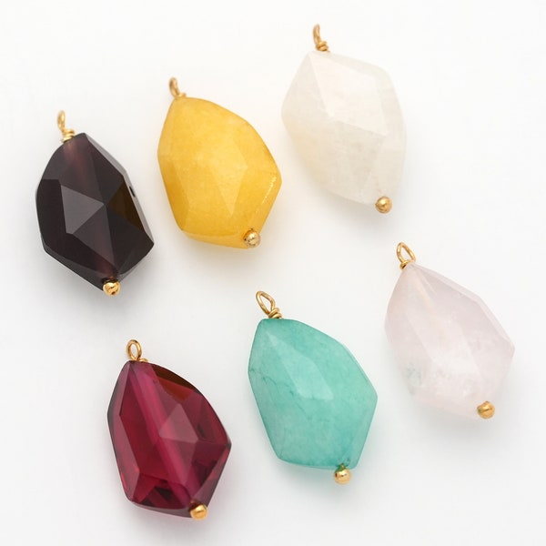 1PC - Gemstone Oval Charms, Healing Crystal Dangle Charms, Gemstone charm, Real 14K Gold Plated  [G0366-PG]