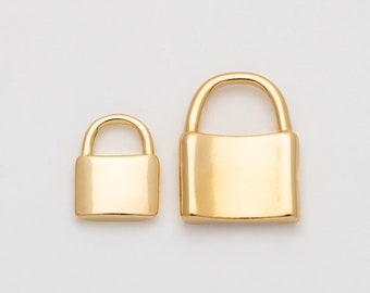 4PCS - Gold Padlock Charm Pendants, Gold Lock Pendants, Gold Lock Charm Jewelry Making, Real 14K Gold Plated [P1023-PG]