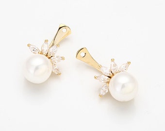 2PCS - Pearl Ear Jacket Earrings, Ear Cuff Earring, Wedding jewelry Supplies, Real 14K Gold Plated  [E0316-PG]