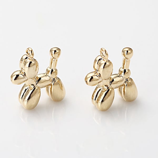 2PCS - Poodle Puppy Balloon Cute Pendant, Real 14K Gold Plated [P0438-PG]