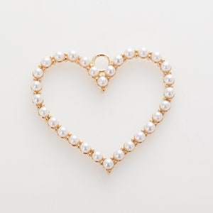 2PCS - 2mm Pearl Heart Pendant, 29×26mm Heart Pendant, Wedding Jewelry, Real 14K Gold Plated  [P0716-PG]