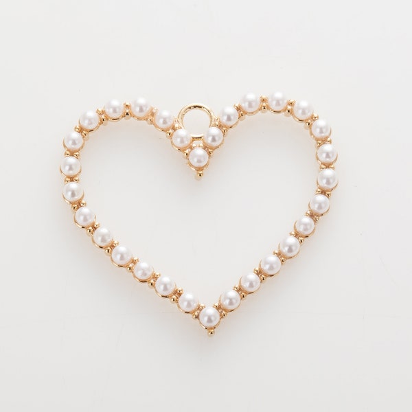 2PCS - 2mm Pearl Heart Pendant, 29×26mm Heart Pendant, Wedding Jewelry, Real 14K Gold Plated  [P0716-PG]