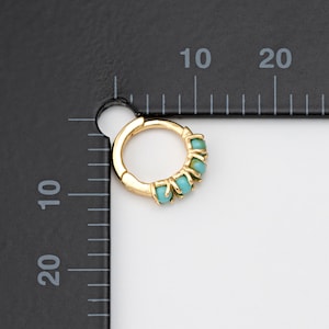 2PCS Opal Hoops, Opal One Touch Earrings, Huggie Hoops, Pearl Hoops, Turquoise Huggies, Real 14K gold earrings hoops Plated E0524-PG zdjęcie 4