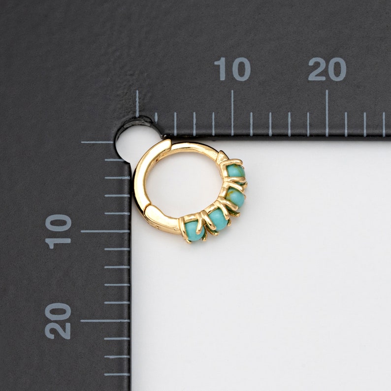 2PCS Opal Hoops, Opal One Touch Earrings, Huggie Hoops, Pearl Hoops, Turquoise Huggies, Real 14K gold earrings hoops Plated E0524-PG 画像 4