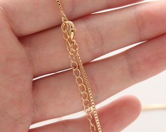 1PC - Box Chain Finished 6", 16" Necklace with 2" Extender, 14K Gold Plated [NT0002-PG]