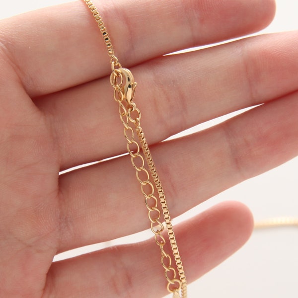 1PC - Box Chain Finished 6", 16" Necklace with 2" Extender, 14K Gold Plated [NT0002-PG]