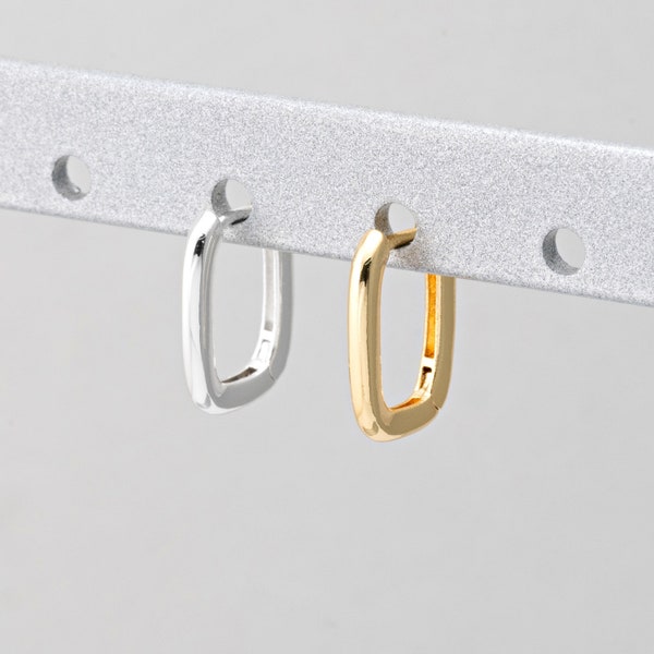 4PCS - Square Huggie Hoop Earrings, Brass Dangle Rectangle Earrings, Minimalist Jewelry, Real 14K Gold & Silver Plated [E0785]