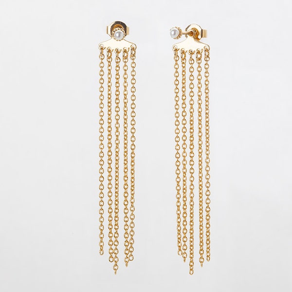 2PCS - Long Chain Ear Jacket, Chain Earring, Jewelry Earring Supplies, Real 14K Gold Plated   [E0342-PG]