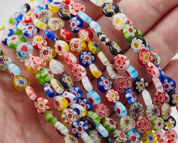 1 Strand Italian Murano Millefiori Glass Beads Cylinder Shape Flower Beads Colorful Glaze Beads Heart Beads glass beads CB0103